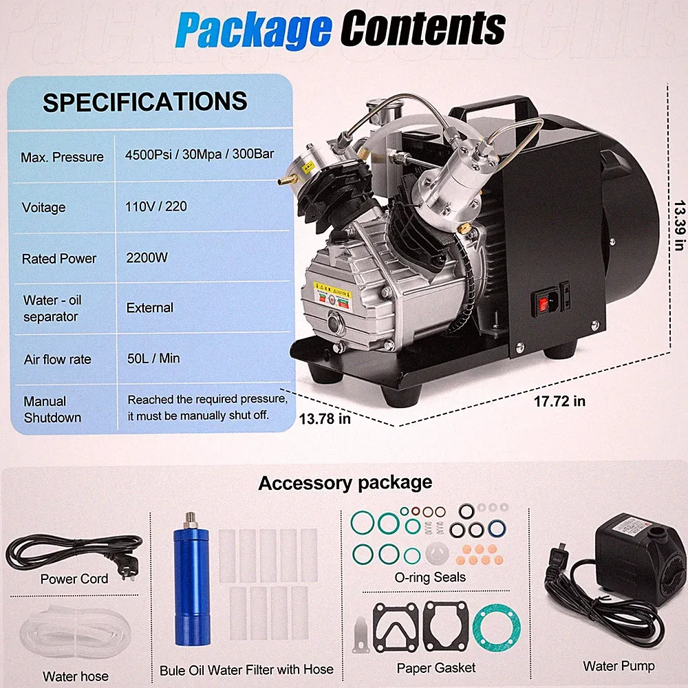 TUXING 4500Psi High Pressure Air Compressor, Mini-Double Cylinder Pcp Air Pump